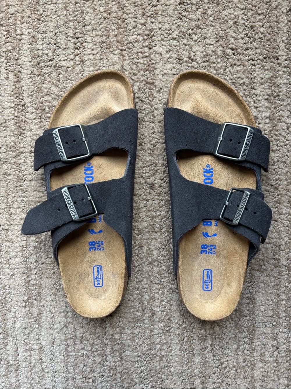 Birkenstock Woman’s Black Suede Two-Buckle Slide Sandals